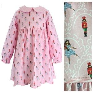 Ishtex Pink Christmas Ballerina Nutcracker Print Clara Empire Dress 4t